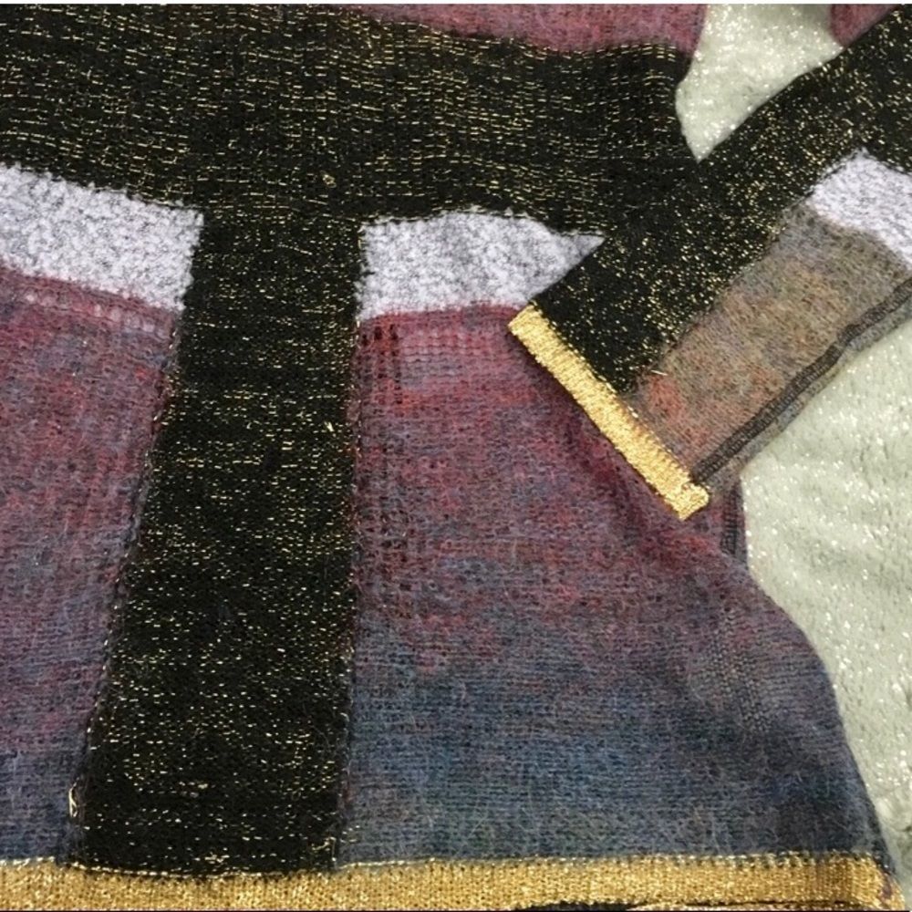 Gold Metallic Trim Color Block Sweater Anthropolo… - image 3